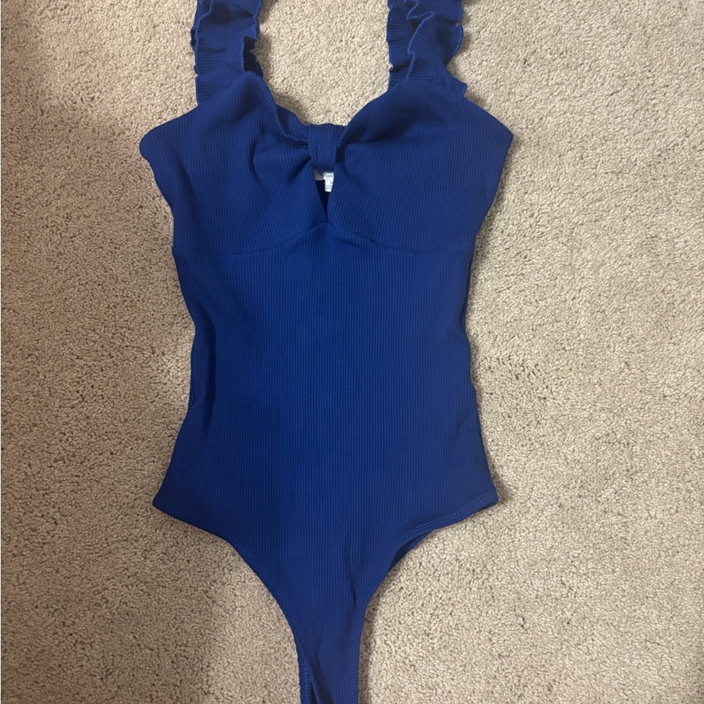 Francesca’s Gabriela Ruffle Strap Keyhole Bodysuit - Bright Blue